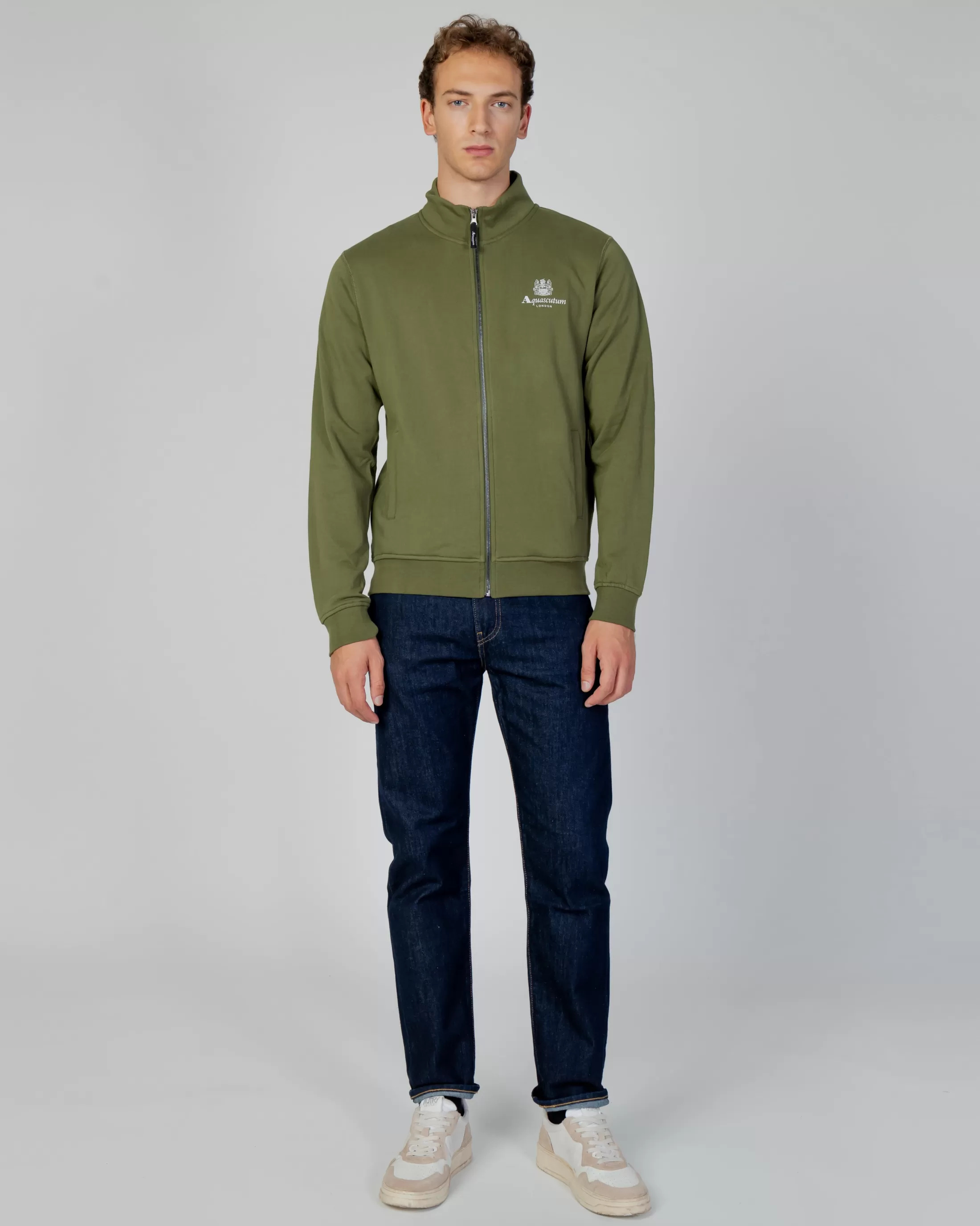 Aquascutum Active Sweatshirts | Active Small Logo Full Zip Mock Neck Fleece